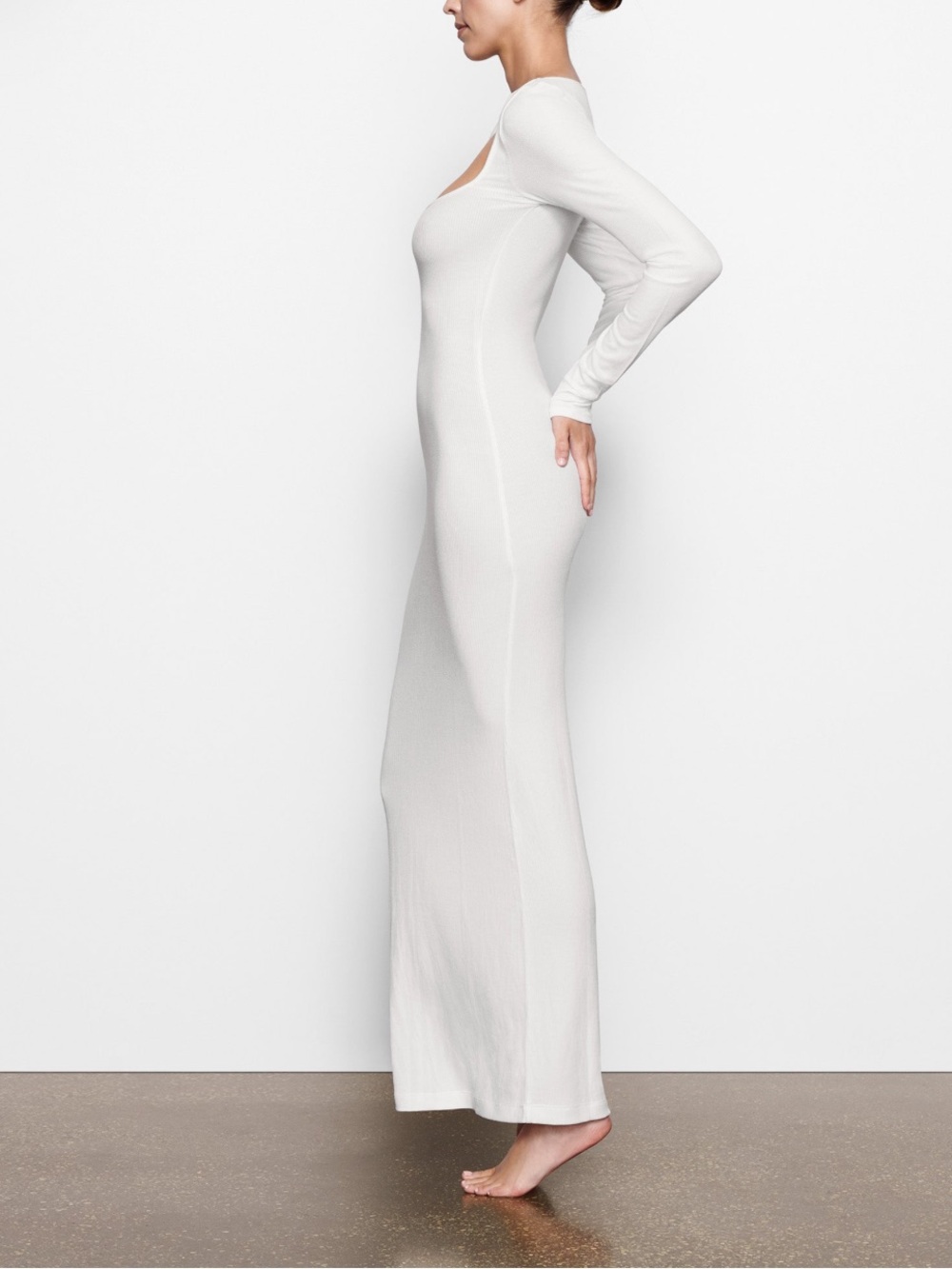 SKIMS White Long Sleeve Scoop Neck Maxi Slip